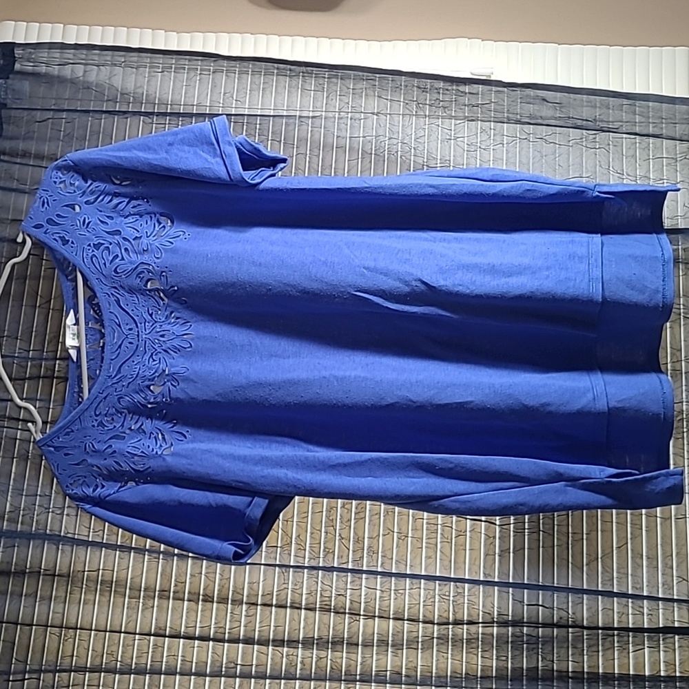 Dark Blue long sleeve tee with lace detailing on collar